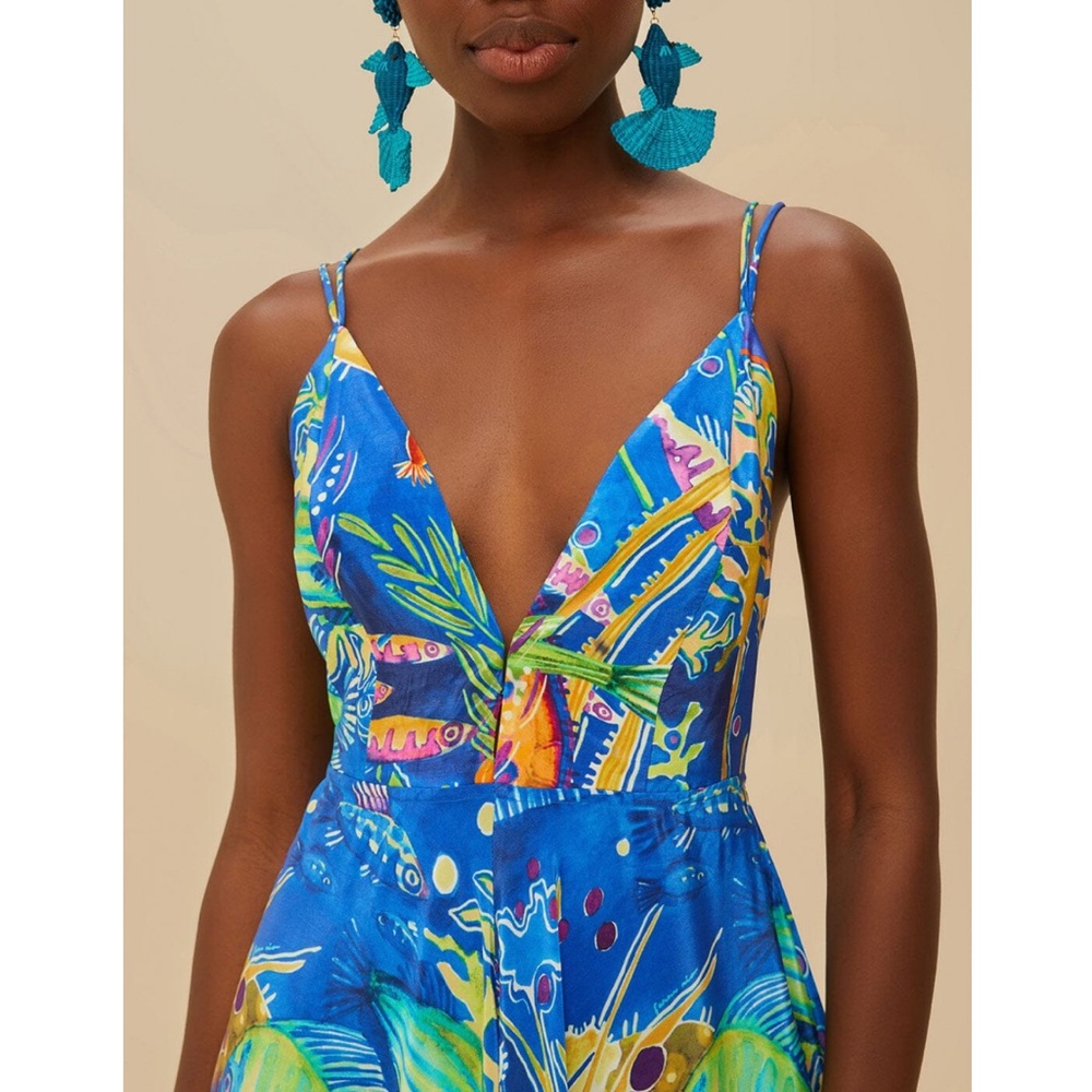 FARM Rio Blue Sea Life Sleeveless Maxi Dress Size Medium NWT - Picture 2 of 16
